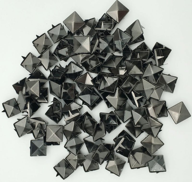 100pcs 10mm Square DIY Leathercraft Metal Punk Spikes Spots Pyramid Studs Nailheads Gun Black