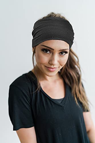 GiLi 2 Pack Wide Headbands for Women Boho African Knotted Non Slip Fashion Hair Bands Yoga Running Sports Workout Gym Head Wraps Elastic Soft Cotton Cloth Turbans Bandana for Girls (White,Black) - Image 2