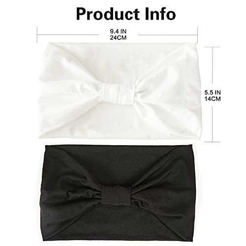 GiLi 2 Pack Wide Headbands for Women Boho African Knotted Non Slip Fashion Hair Bands Yoga Running Sports Workout Gym Head Wraps Elastic Soft Cotton Cloth Turbans Bandana for Girls (White,Black) - Image 4