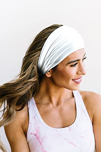 GiLi 2 Pack Wide Headbands for Women Boho African Knotted Non Slip Fashion Hair Bands Yoga Running Sports Workout Gym Head Wraps Elastic Soft Cotton Cloth Turbans Bandana for Girls (White,Black) - Image 3