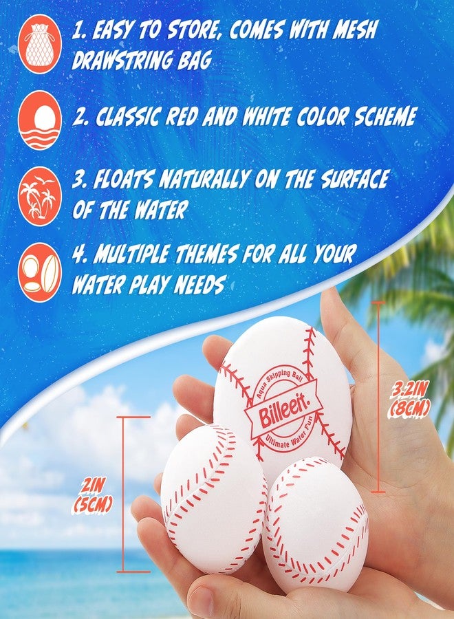 Billeeit 4Pcs Water Skipping Balls for Pool Play(Baseball Theme), Water Pool Beach Swim Toys for Kids Ages 4-8, 8-12 and Adults, Include 2 Balls and 2 Discs - Image 2