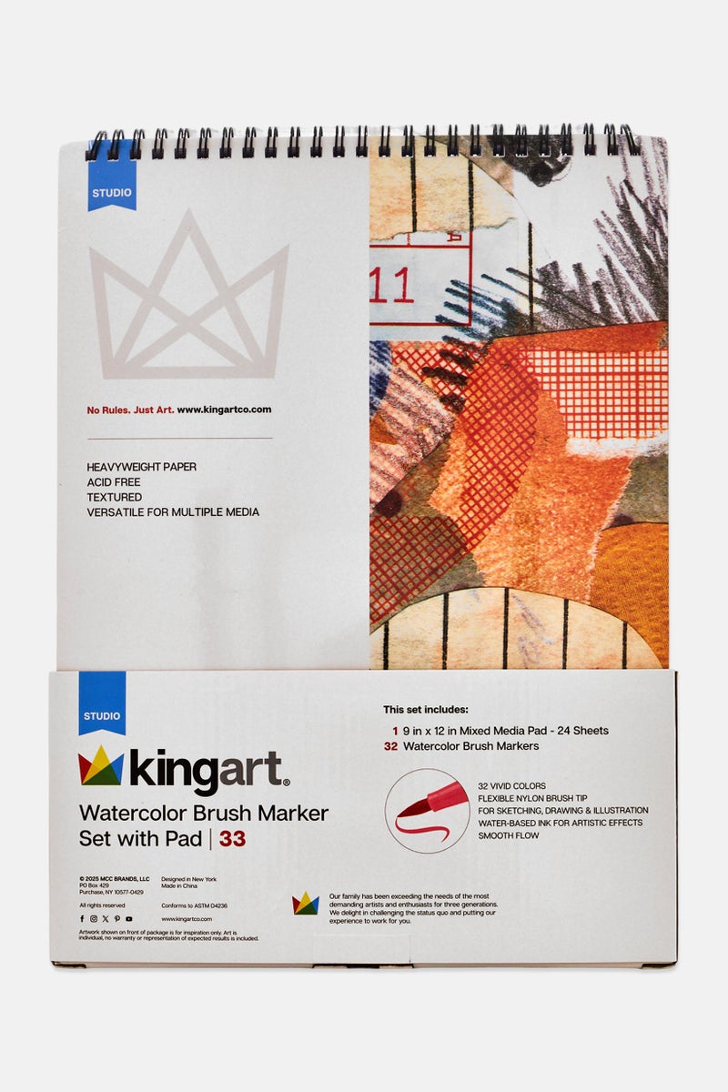 KINGART 33 Pieces Watercolor Brush Marker Set With Pad, Multicolor - Image 4