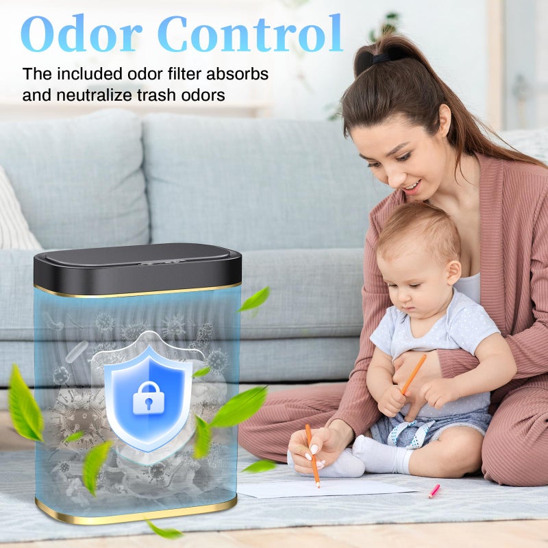 steo spce Automatic Motion Sensor Bathroom Small Trash Can with Lid, 2.6 Gallon Black Touchless Slim Garbage Can, Smart Waterproof Trash Bin for Bedroom, Restroom, Living Room, Office - Image 4