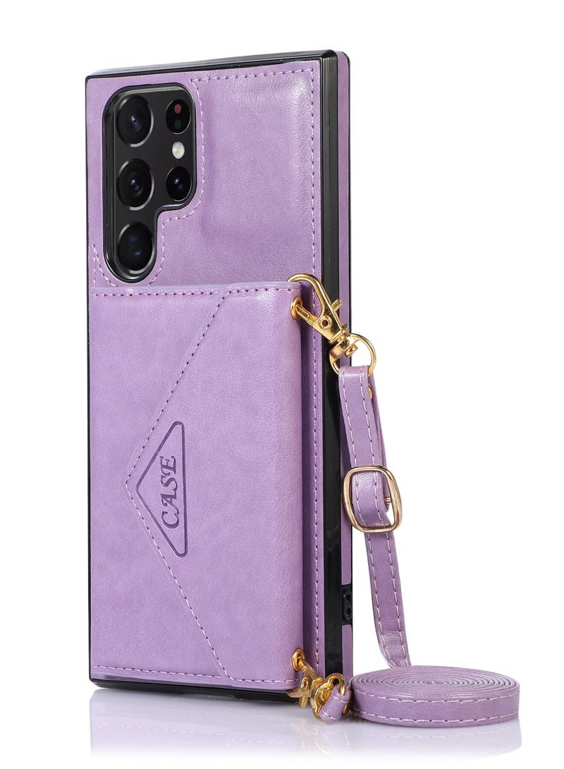 Suteni Crossbody Strap Back Cover Card Slots Leather Phone Case for Samsung - Image 1