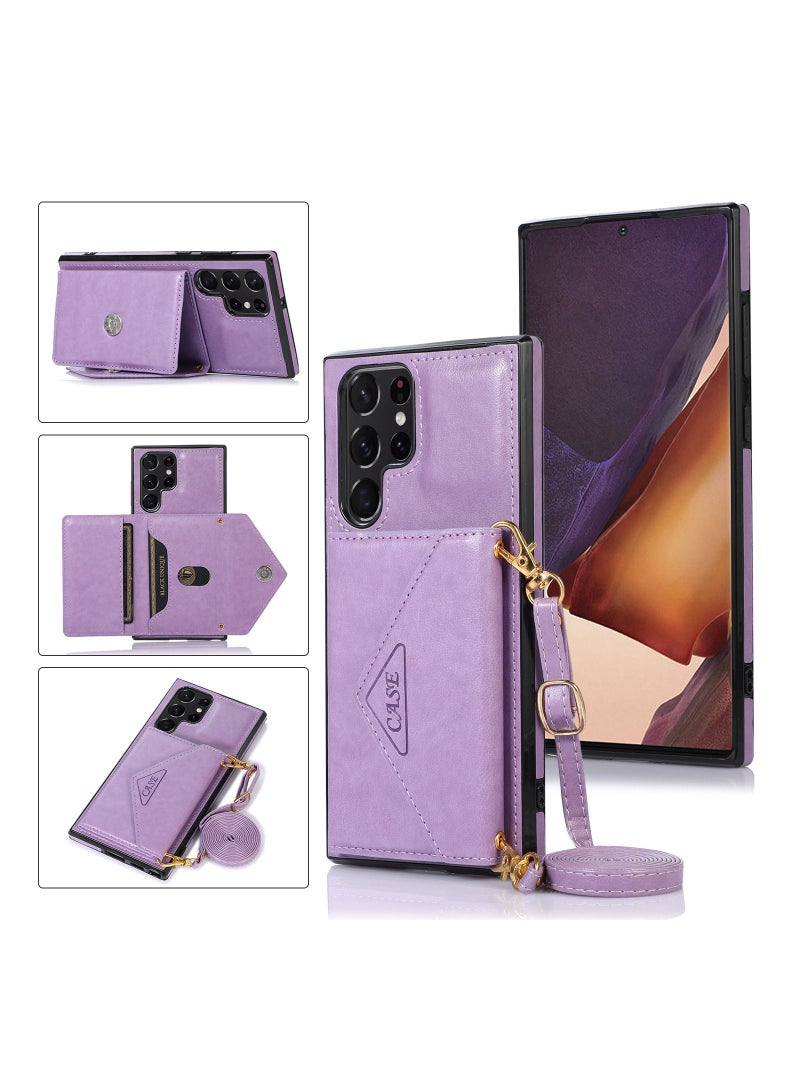 Suteni Crossbody Strap Back Cover Card Slots Leather Phone Case for Samsung - Image 2