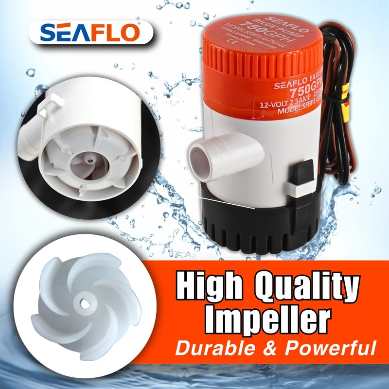 SEAFLO 01 Series 750 GPH Bilge Pump â€“ 12V, 3/4" Outlet, Marine Submersible Pump with Anti-Airlock Protection, CE & Rohs Certified, 4-Year Warranty | Reliable for Boats and Marine Applications - Image 2