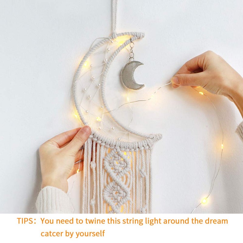 Dremisland Macrame Woven Wall Hanging Moon Dream Catcher- Boho Chic Bohemian Home Decor Wall Art Decor Beautiful Apartment Dorm Room Door Decoration (Moon) - Image 4