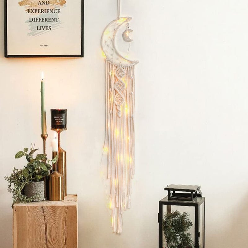 Dremisland Macrame Woven Wall Hanging Moon Dream Catcher- Boho Chic Bohemian Home Decor Wall Art Decor Beautiful Apartment Dorm Room Door Decoration (Moon) - Image 2