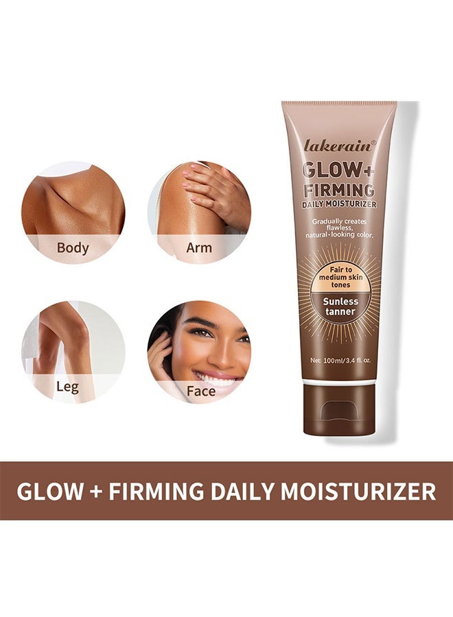 lakerain Glow+ Firming Daily Moisturizer， Natural Light Bronze Sunless Tanner Moisturizing Hydrating Nourishing Glow Tanner Fair to Medium Skin Tones Tanning Cream Moisturizer 100ml - Image 3