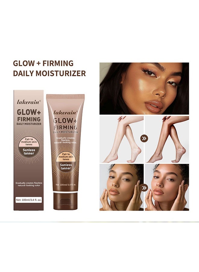 lakerain Glow+ Firming Daily Moisturizer， Natural Light Bronze Sunless Tanner Moisturizing Hydrating Nourishing Glow Tanner Fair to Medium Skin Tones Tanning Cream Moisturizer 100ml - Image 4