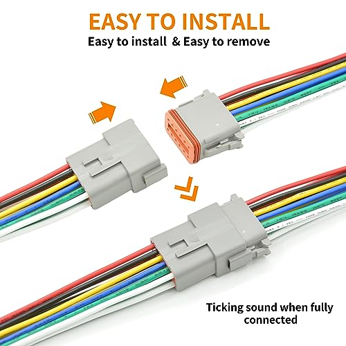 ALFOCI 1 Set 12 Pin DT Deustch Waterproof Automotive Electrical Butt Connector with 16AWG -40℃-105℃ 600V Wires and Heat Shrink Tubes Connectors Kit for Car Truck Boat (F 12Pin Wiring 1Pair) - Image 3