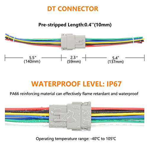 ALFOCI 1 Set 12 Pin DT Deustch Waterproof Automotive Electrical Butt Connector with 16AWG -40℃-105℃ 600V Wires and Heat Shrink Tubes Connectors Kit for Car Truck Boat (F 12Pin Wiring 1Pair) - Image 2