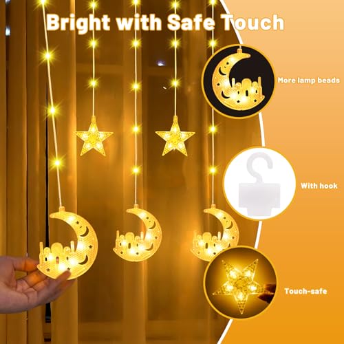 FIALAME Ramadan Lights Decorations,130 LED Ramadan Decorations for Home 2026,Moon and Star Curtain String Lights with Remote Timer,8 Lighting Modes,Eid Decorations for Indoor Window Bedroom Party Holiday - Image 5