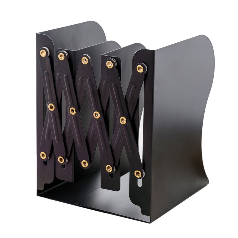 JIARI Book Ends Black Decorative Metal Iron Bookends Holder Stand Desk Nonskid Adjustable Bookend Black