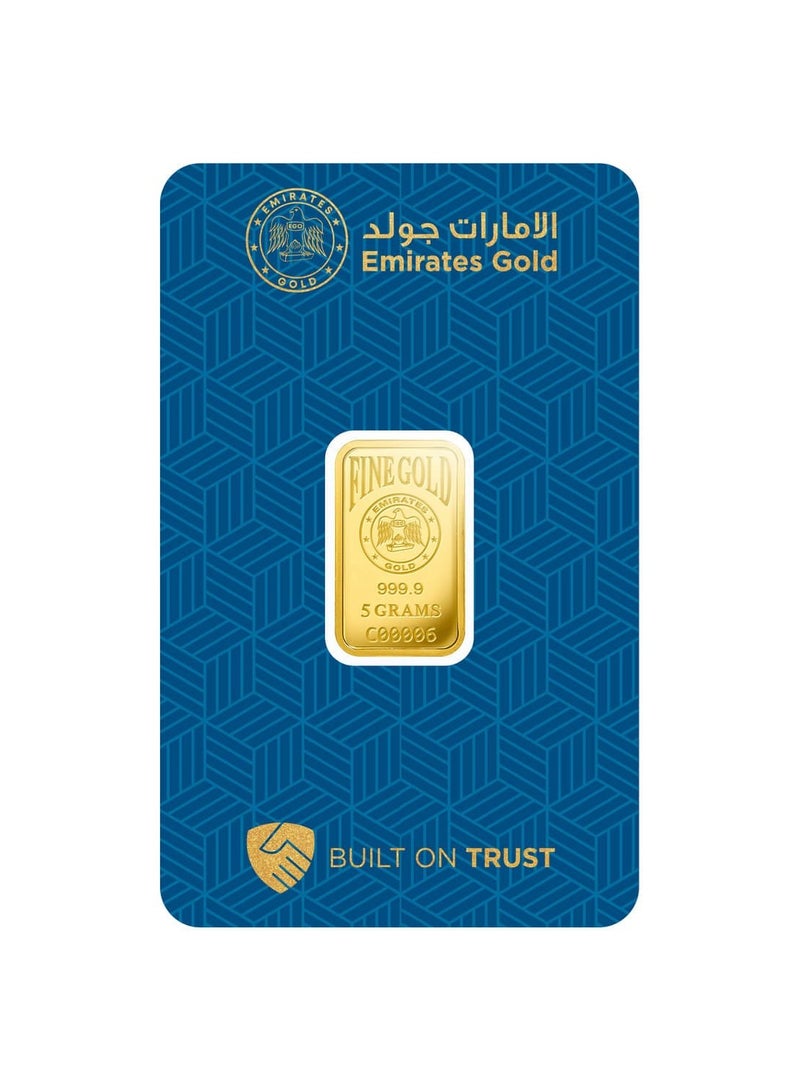 الإمارات جولد سبيكة ذهب الإمارات بوزن 5 غرامات، ذهب نقي عيار 999.9، معتمدة ومرفقة ببطاقة فحص - Image 1