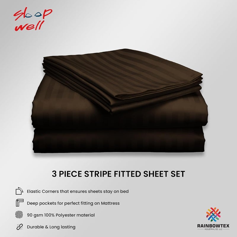 Sleep Well Microfiber Striped Fitted Sheet with Pillow Case (Chocolate Brown, Super King - 200x200 cm) - Image 2