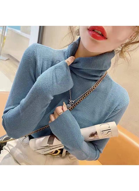 Black Turtleneck Knit Sweater Plus Size Warm Peacock Blue