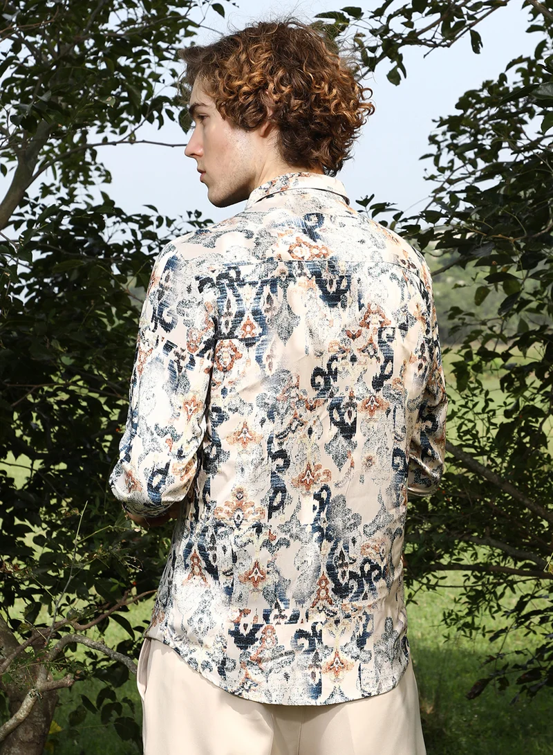 CAHOOT  Men's Saltbox Beige & Navy Blue Artistis Fade Shirt for Men | Best Price UAE
