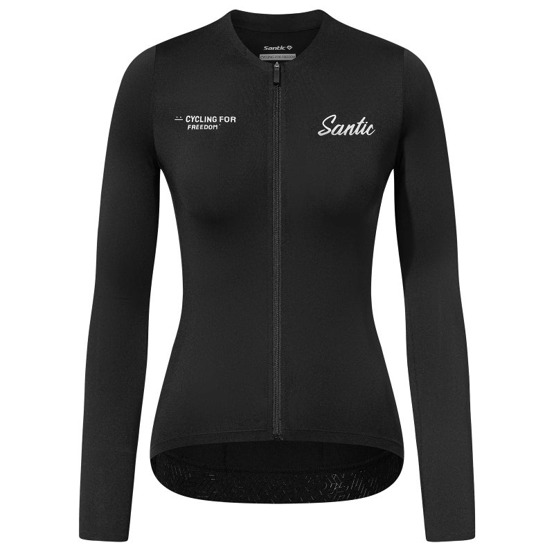 Santic Womens Cycling Jersey Long Sleeve Top Road Bike Shirt Full Zipper UPF 50 Bike Jersey with Pockets Black