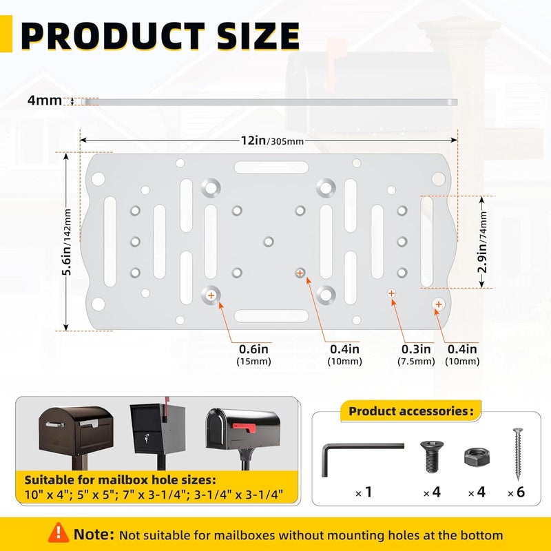 Dabolang Mailbox Mounting Bracket,Post Mount Mailboxes Board,Mailbox Bracket for 4x4 Wood or Hollow Posts,Mailbox Mounting Plate For Most Post-Mounted Mailboxes with Mounting Holes at the Bottom,White - Image 2