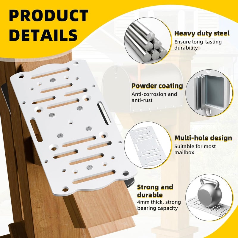 Dabolang Mailbox Mounting Bracket,Post Mount Mailboxes Board,Mailbox Bracket for 4x4 Wood or Hollow Posts,Mailbox Mounting Plate For Most Post-Mounted Mailboxes with Mounting Holes at the Bottom,White - Image 3