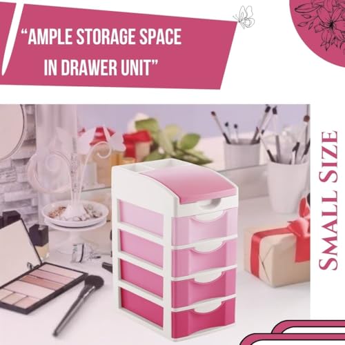 Nabhya Small Size Desktop Cosmetic & Make-up Organizers Drawer MulitPurpose Drawer Rack Organizers (Pink, 4 Layer) - Image 5
