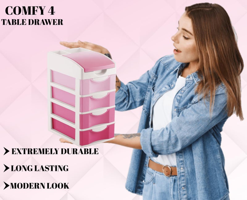Nabhya Small Size Desktop Cosmetic & Make-up Organizers Drawer MulitPurpose Drawer Rack Organizers (Pink, 4 Layer) - Image 3