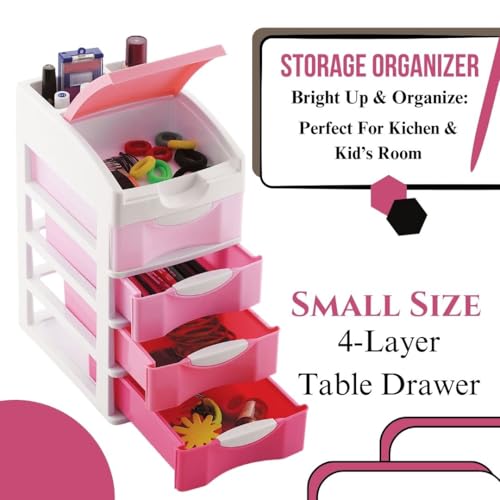 Nabhya Small Size Desktop Cosmetic & Make-up Organizers Drawer MulitPurpose Drawer Rack Organizers (Pink, 4 Layer) - Image 4
