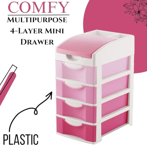 Nabhya Small Size Desktop Cosmetic & Make-up Organizers Drawer MulitPurpose Drawer Rack Organizers (Pink, 4 Layer) - Image 2