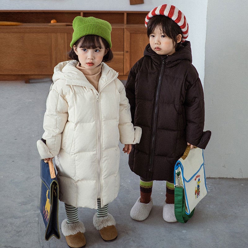 South Korea childrens clothing childrens winter 90 white duck down jacket boys and girls baby long gloves hooded down jacket D60276 Black  - Image 3
