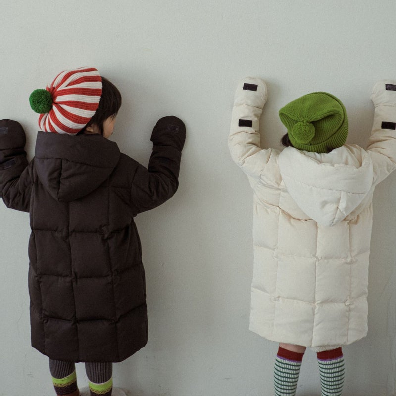 South Korea childrens clothing childrens winter 90 white duck down jacket boys and girls baby long gloves hooded down jacket D60276 Black  - Image 5