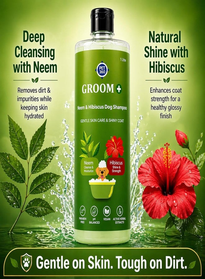 PET360 Groom+ Neem Hibiscus Oatmeal Puppy & Dog Shampoo 1000ml | Vegan Cruelty-Free | Non-Toxic pH Balanced | Phthalate & Paraben Free | Natural Pet Grooming - Image 2