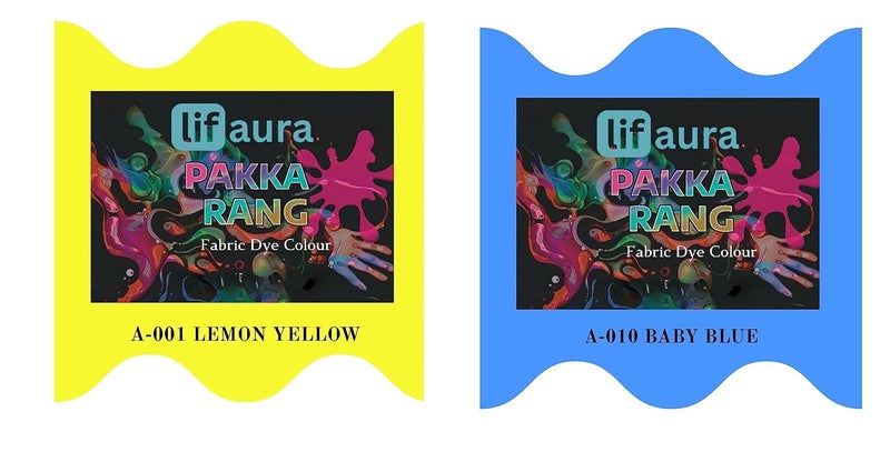Prokart Lifaura Pakka Rang Fabric Permanent Dye Color Kit Pack of 6 Sachets 5g Each 30g Pack with 30g DyfixerShadeA001 Lemon Yellow01 Dark Blue09 Each Color 3 sachets - Image 1