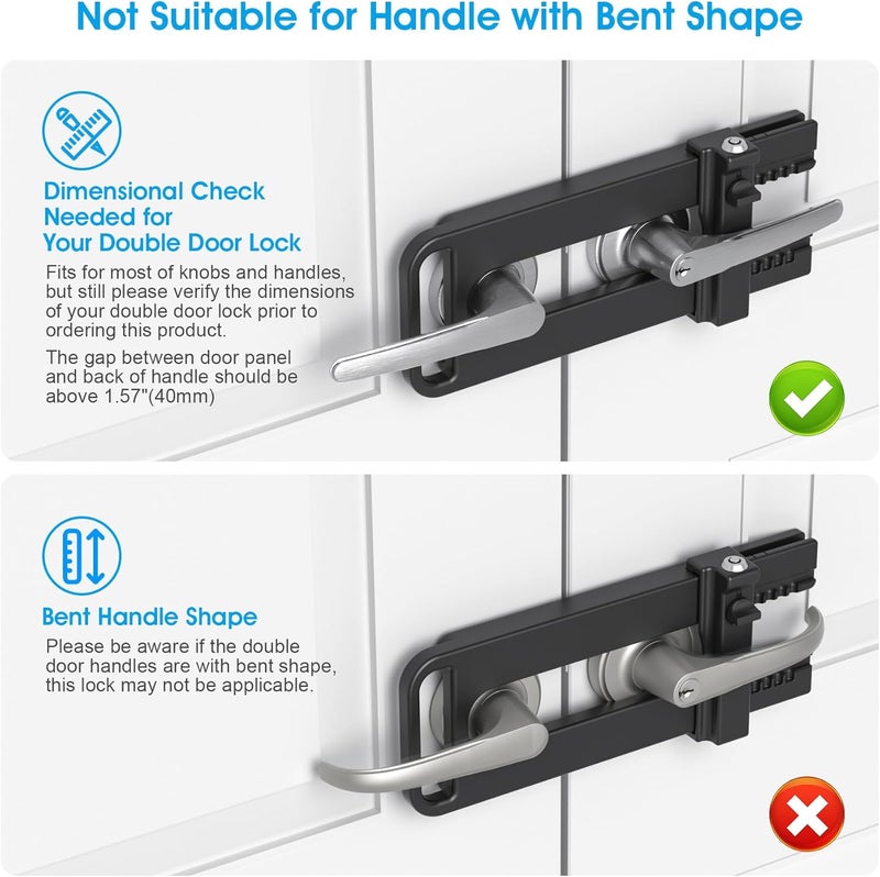 AST Double Door Security Lock, Keyed French Door Lockout Device, Reinforcement Lock for Knobs and Handle, Prevent Kick Ins, Childproof, Kids Proof Barricade (Matte Black with Keyed Alike Cylinder) - Image 5
