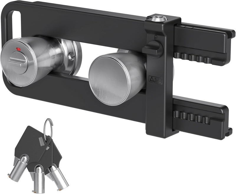 AST Double Door Security Lock, Keyed French Door Lockout Device, Reinforcement Lock for Knobs and Handle, Prevent Kick Ins, Childproof, Kids Proof Barricade (Matte Black with Keyed Alike Cylinder) - Image 1