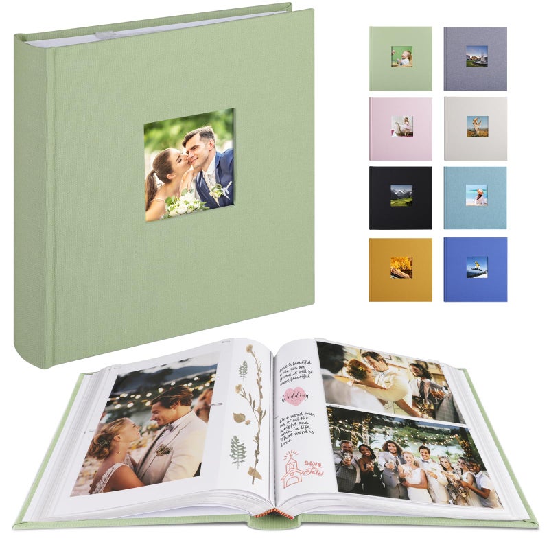 1DOT2 Photo Album with Writing Space 50 Pages 4x6 Photos Hold 200 or 5x7 Pictures Hold 100  Linen Cover Small Photo Book Albums with Memo for Anniversary Wedding Baby (Sage Green) - Image 1