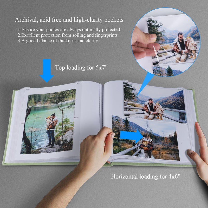 1DOT2 Photo Album with Writing Space 50 Pages 4x6 Photos Hold 200 or 5x7 Pictures Hold 100  Linen Cover Small Photo Book Albums with Memo for Anniversary Wedding Baby (Sage Green) - Image 2