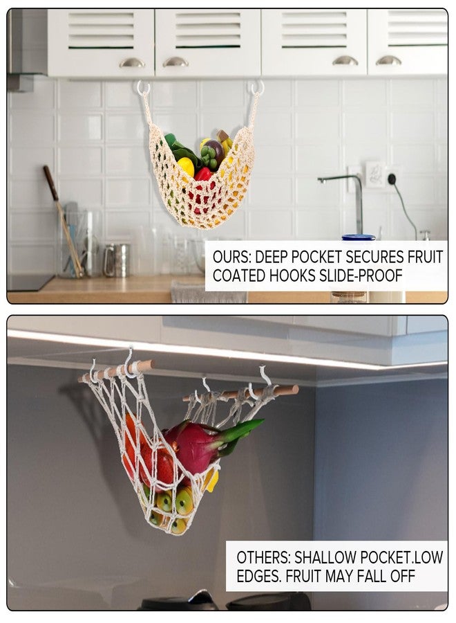 HaiFafafaing Hanging Fruit Hammock with Hooks Under Cabinet Macrame Basket for Kitchen Hand-Woven Boho Fruit Holder Net Organization Banana Basket for Home Dining Room Cabinet Decor Boat Camper Rv - Image 4