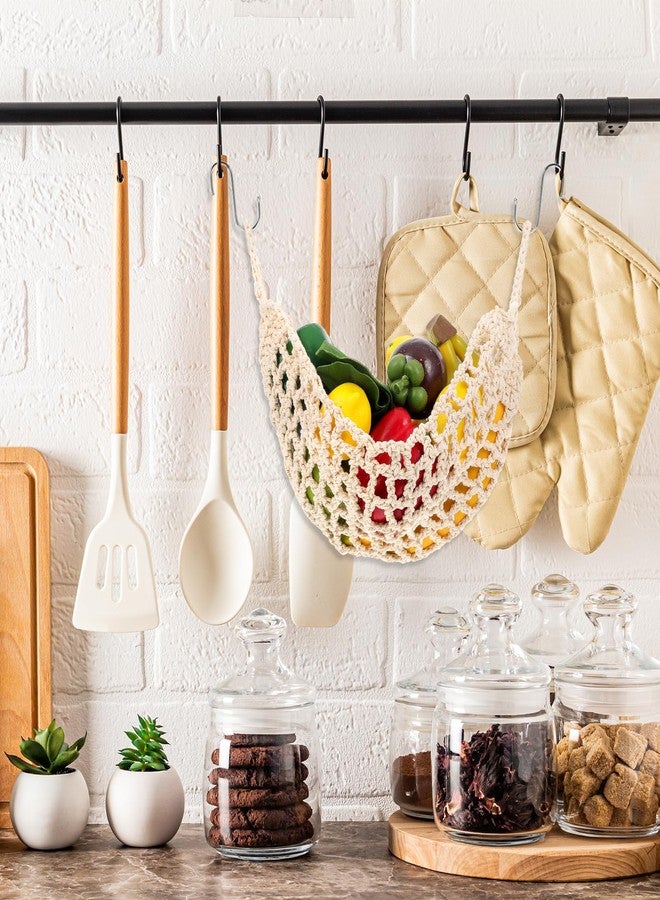 HaiFafafaing Hanging Fruit Hammock with Hooks Under Cabinet Macrame Basket for Kitchen Hand-Woven Boho Fruit Holder Net Organization Banana Basket for Home Dining Room Cabinet Decor Boat Camper Rv - Image 5