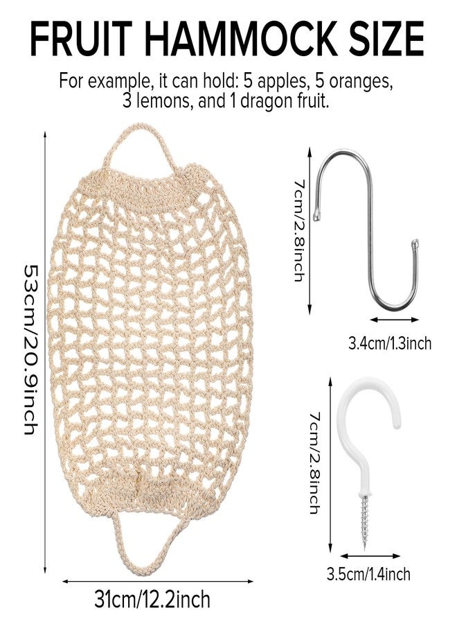 HaiFafafaing Hanging Fruit Hammock with Hooks Under Cabinet Macrame Basket for Kitchen Hand-Woven Boho Fruit Holder Net Organization Banana Basket for Home Dining Room Cabinet Decor Boat Camper Rv - Image 2