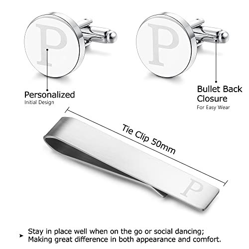 LOYALLOOK Classic Engraved Initial Cufflinks and Tie Clip Bar Set Alphabet Letter Formal Business Wedding Shirts P - Image 3