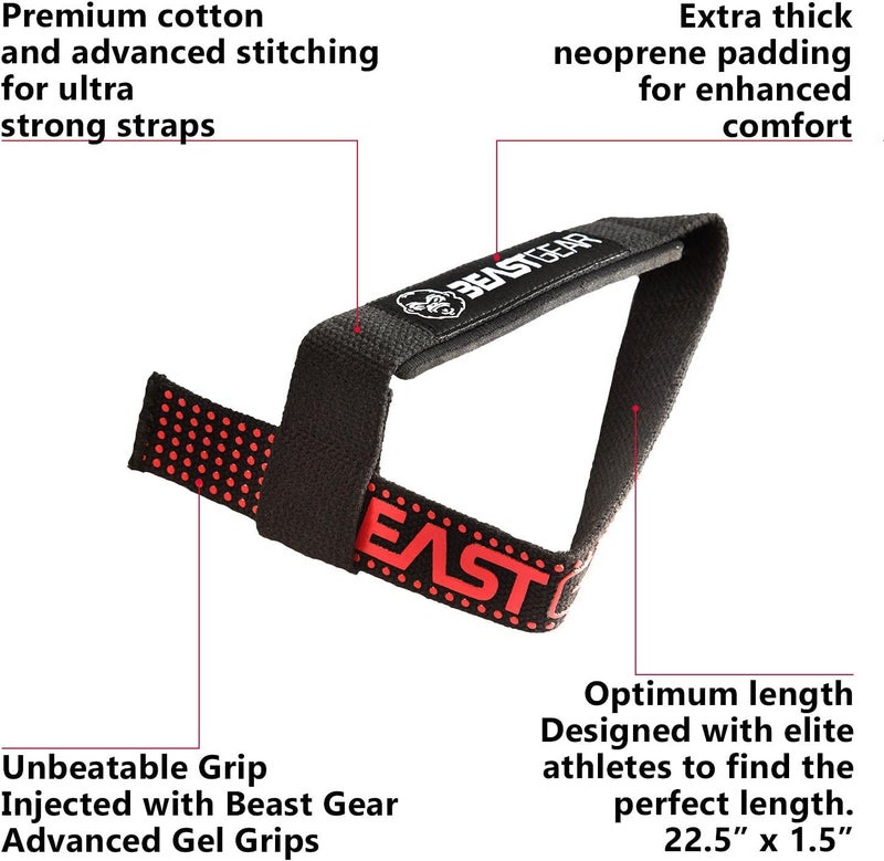 Beast Gear Weight lifting Straps - Lifting Straps for Weightlifting, Wrist Weight Straps for Men, Women, Padded Neoprene Deadlift Straps with Advanced Gel Flex Grips, Non Slip for Bodybuilding - Image 2