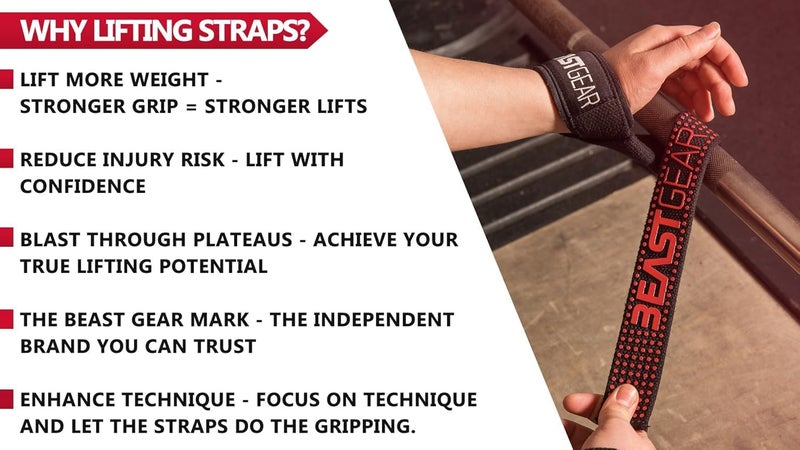Beast Gear Weight lifting Straps - Lifting Straps for Weightlifting, Wrist Weight Straps for Men, Women, Padded Neoprene Deadlift Straps with Advanced Gel Flex Grips, Non Slip for Bodybuilding - Image 3