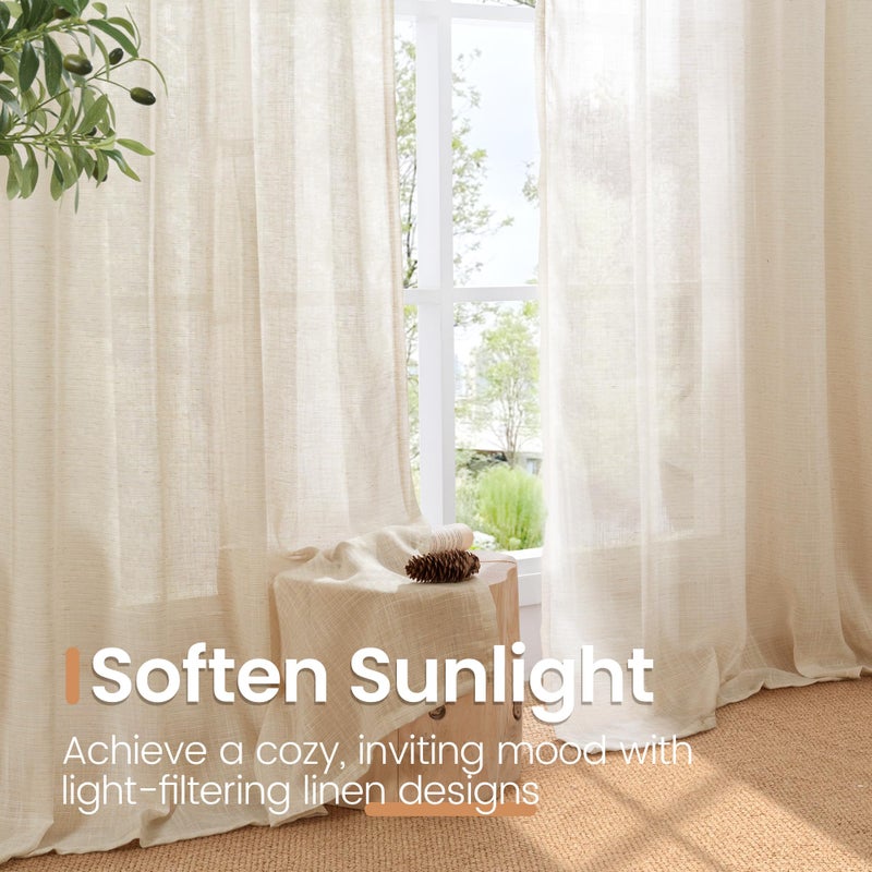 BGment Linen Natural Curtains 40 Inch Length for Short Window - Rod Pocket Small Drapes Light Filtering for Cafe Bedroom Semi Sheer Lightweight Burlap Rustic, 2 Panels Set, 30 X 40 Inch - Image 4