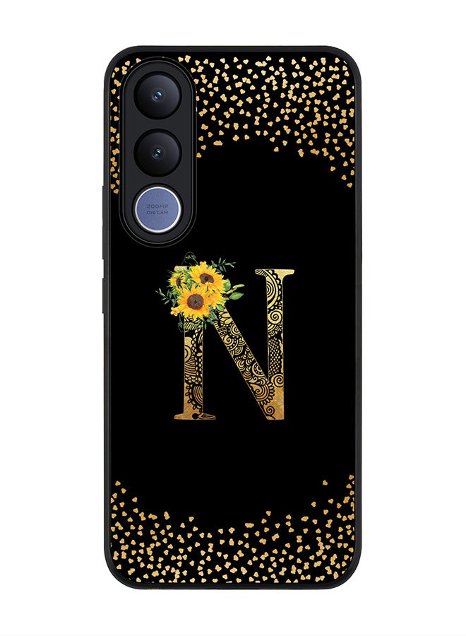 Stylizedd For vivo V70 FE Case,Slim fit Camera Protection, Shockproof Thin Phone cover  - Custom Floral Monogram - N ( Black ) - Image 1