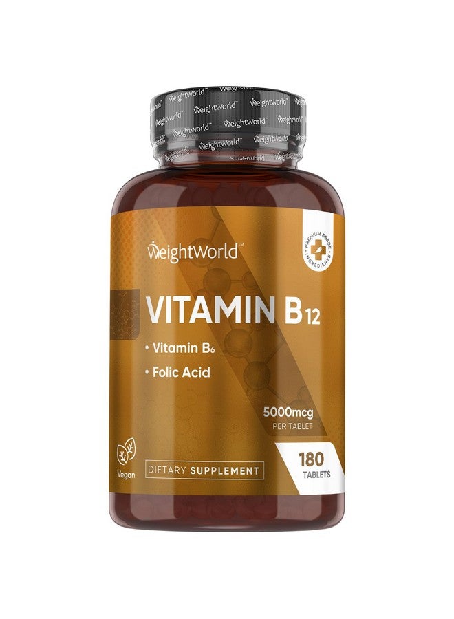 فيتامين ب12 من WeightWorld بتركيز 5000 ميكروجرام - 180 قرصًا (إمدادات تكفي لمدة 6 أشهر) - مع فيتامين ب6 (2 مجم) وحمض الفوليك (800 ميكروجرام) - فيتامين ب12 عالي القوة مثل ميثيل كوبالامين للحصول على الطاقة والحياة النشطة - نباتي وغير معدّل وراثيًا - Image 1