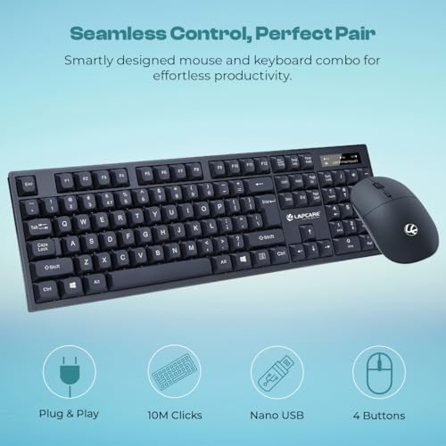 Lapcare WL-102 2.4GHz Wireless Keyboard and Mouse Combo | USB Nano Receiver | Rupee Key | Silent Typing | Power Saving Mode | Battery Included | Windows 7/8/10/11 Compatible - Image 2