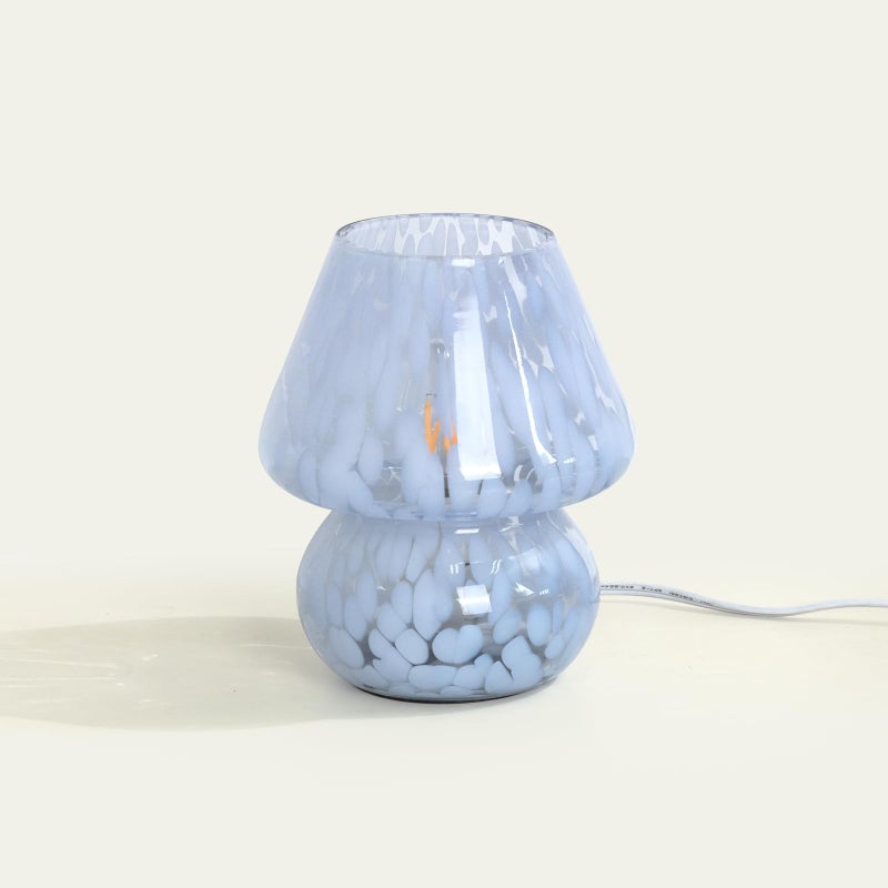 ONEWISH Mushroom Lamp Small Bedside Table Lamp-Nightstand Nightlight Dimmable Stepless, Translucent Glass Desk Lamp for Bedroom Dorm Living Kitchen, Murano Style Aesthetic Cute Home Decor(Blue) - Image 1