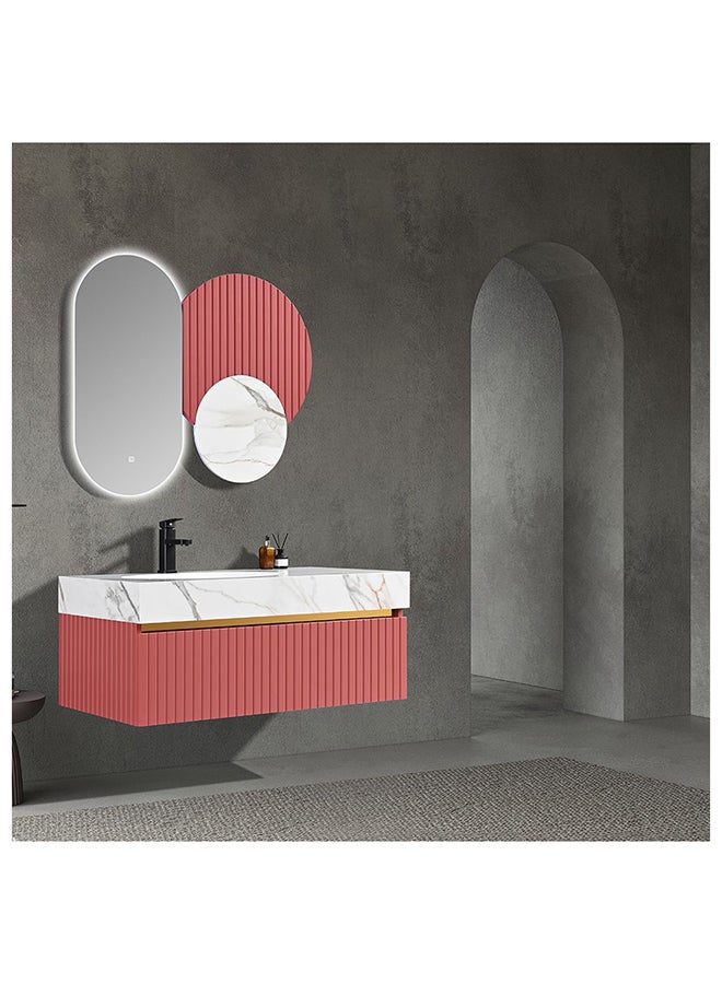 DANUBE HOME Milano Miel Sanitary Bath Vanity - Single Basin Wooden Cabinet with Ceramic Sink (1000x530x400 MM) - Red Finish