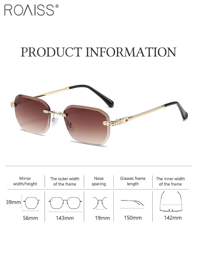 roaiss Women's Rectangular Rimless Sunglasses, UV400 Protection Sun Glasses with Metal Frame and Gradient Brown Lens, Fashion Anti-glare Sun Shades for Women with Glasses Case, 56mm - Image 4